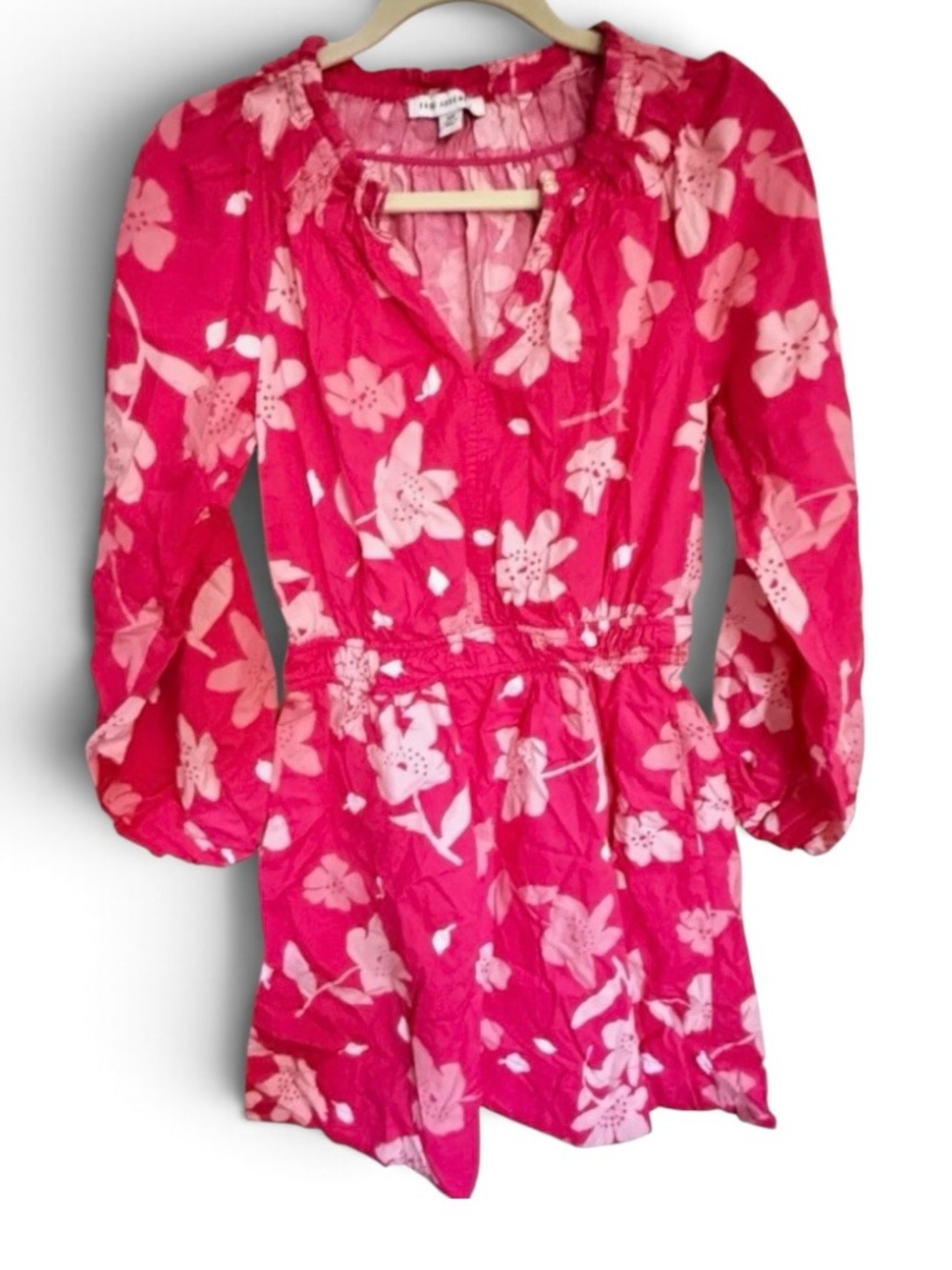 Bright Pink Floral Long-Sleeve Romper with Elastic Waist